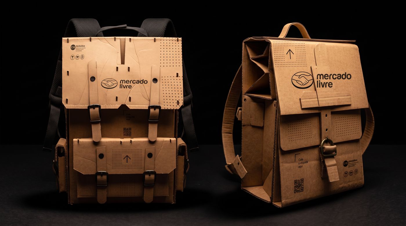 Mercado Livre cardboard backpacks concept